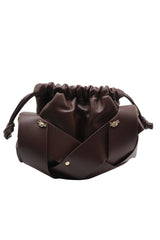 Knotted Leather Drawstring Shoulder Bag | Espresso Brown