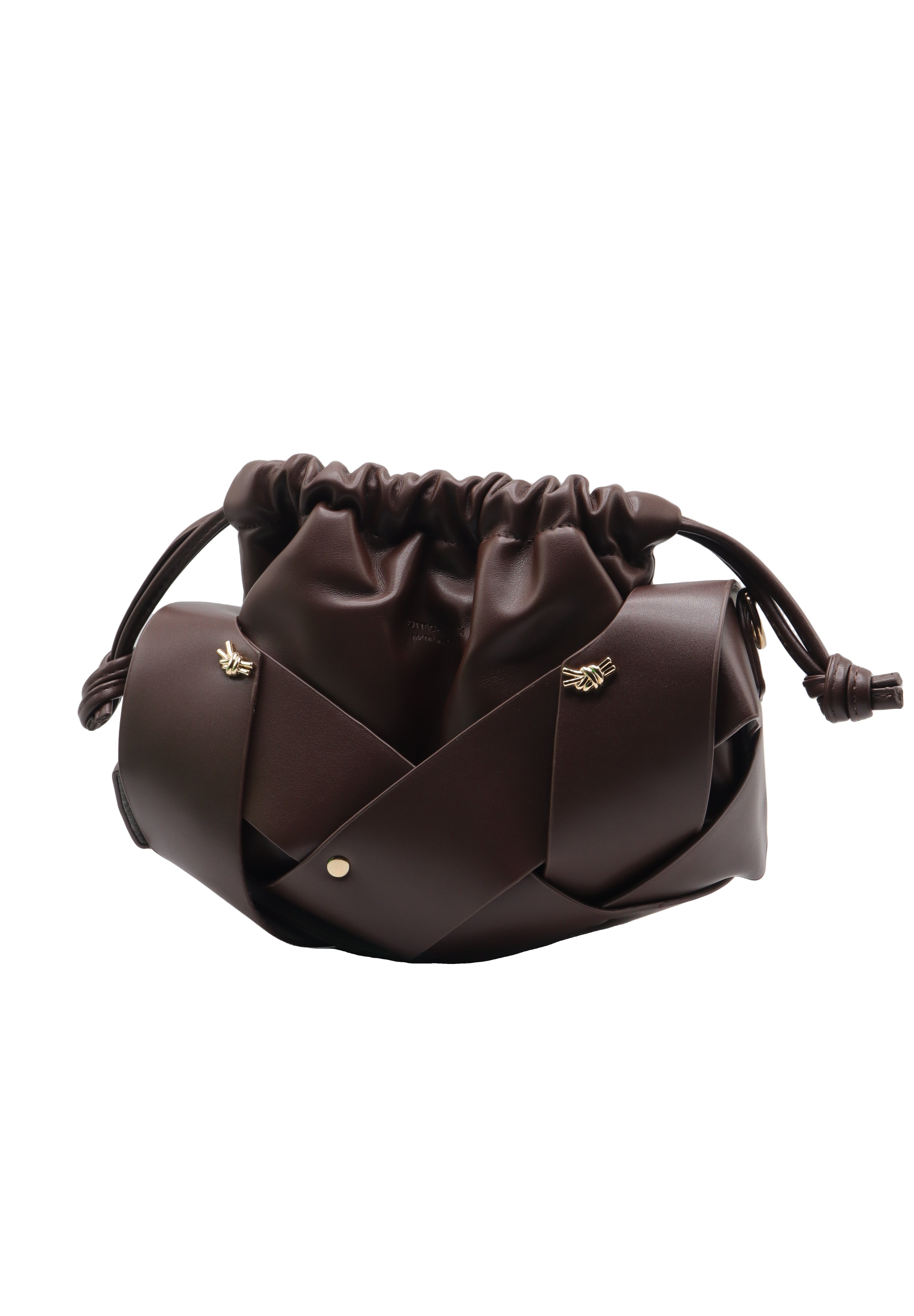 Knotted Leather Drawstring Shoulder Bag | Espresso Brown