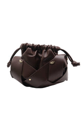 Knotted Leather Drawstring Shoulder Bag | Espresso Brown