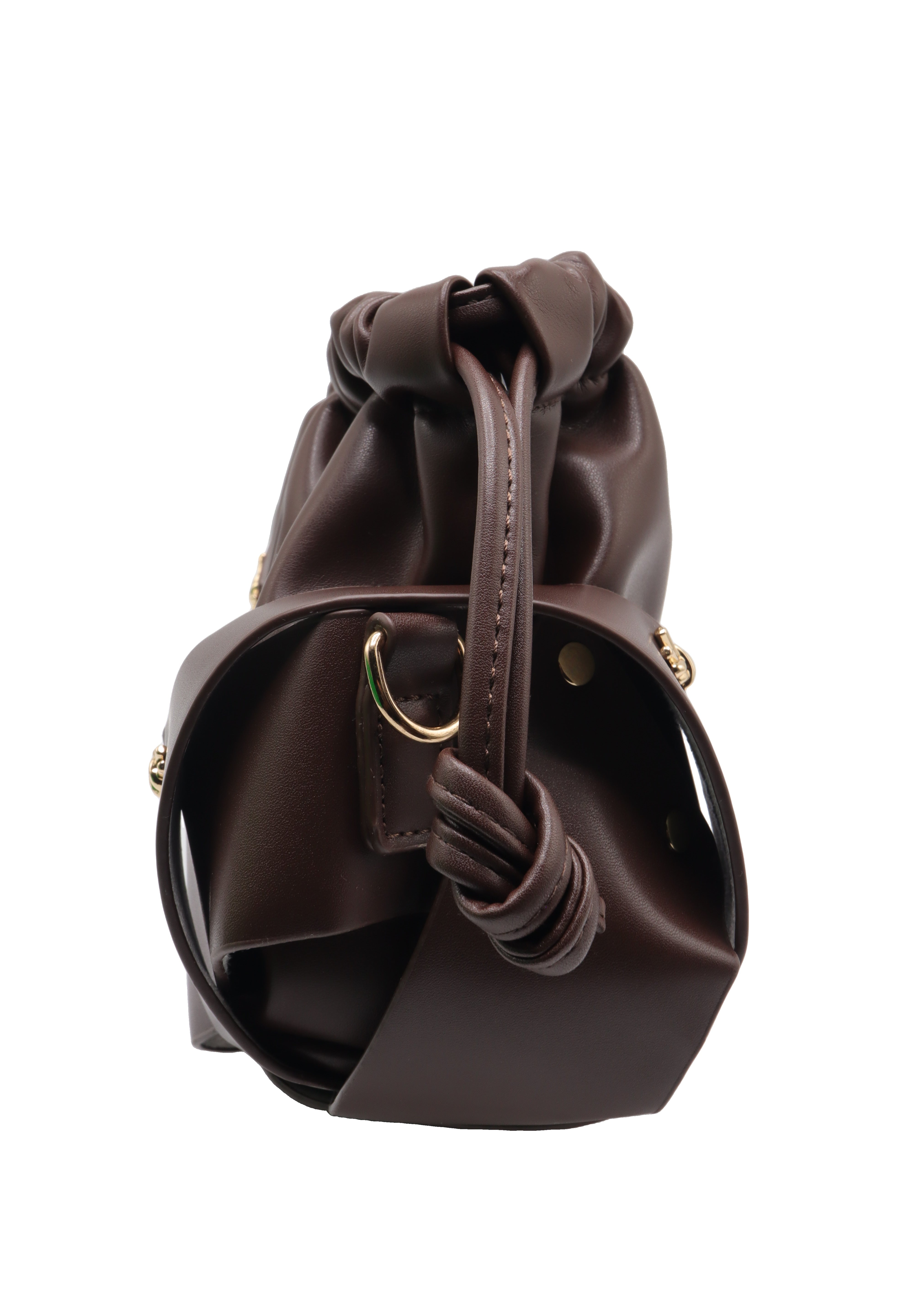 Knotted Leather Drawstring Shoulder Bag | Espresso Brown