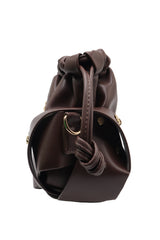Knotted Leather Drawstring Shoulder Bag | Espresso Brown