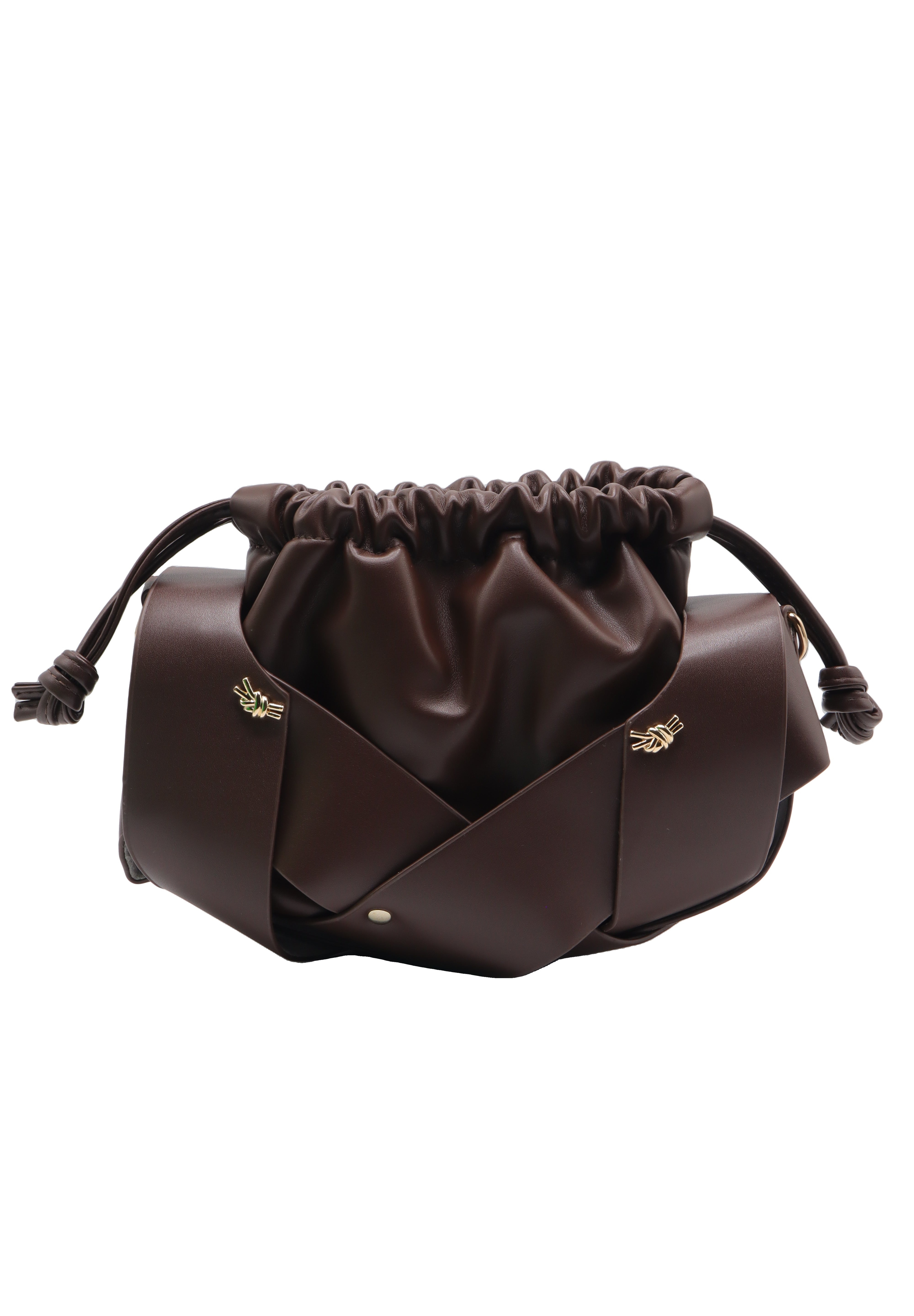 Knotted Leather Drawstring Shoulder Bag | Espresso Brown