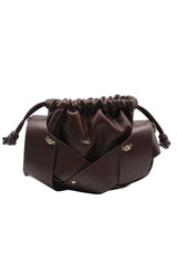 Knotted Leather Drawstring Shoulder Bag | Espresso Brown