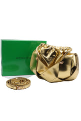 Sculptural Metallic Knotted Drawstring Shoulder Bag  Liquid Gold