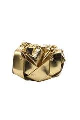 Sculptural Metallic Knotted Drawstring Shoulder Bag  Liquid Gold