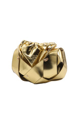 Sculptural Metallic Knotted Drawstring Shoulder Bag  Liquid Gold