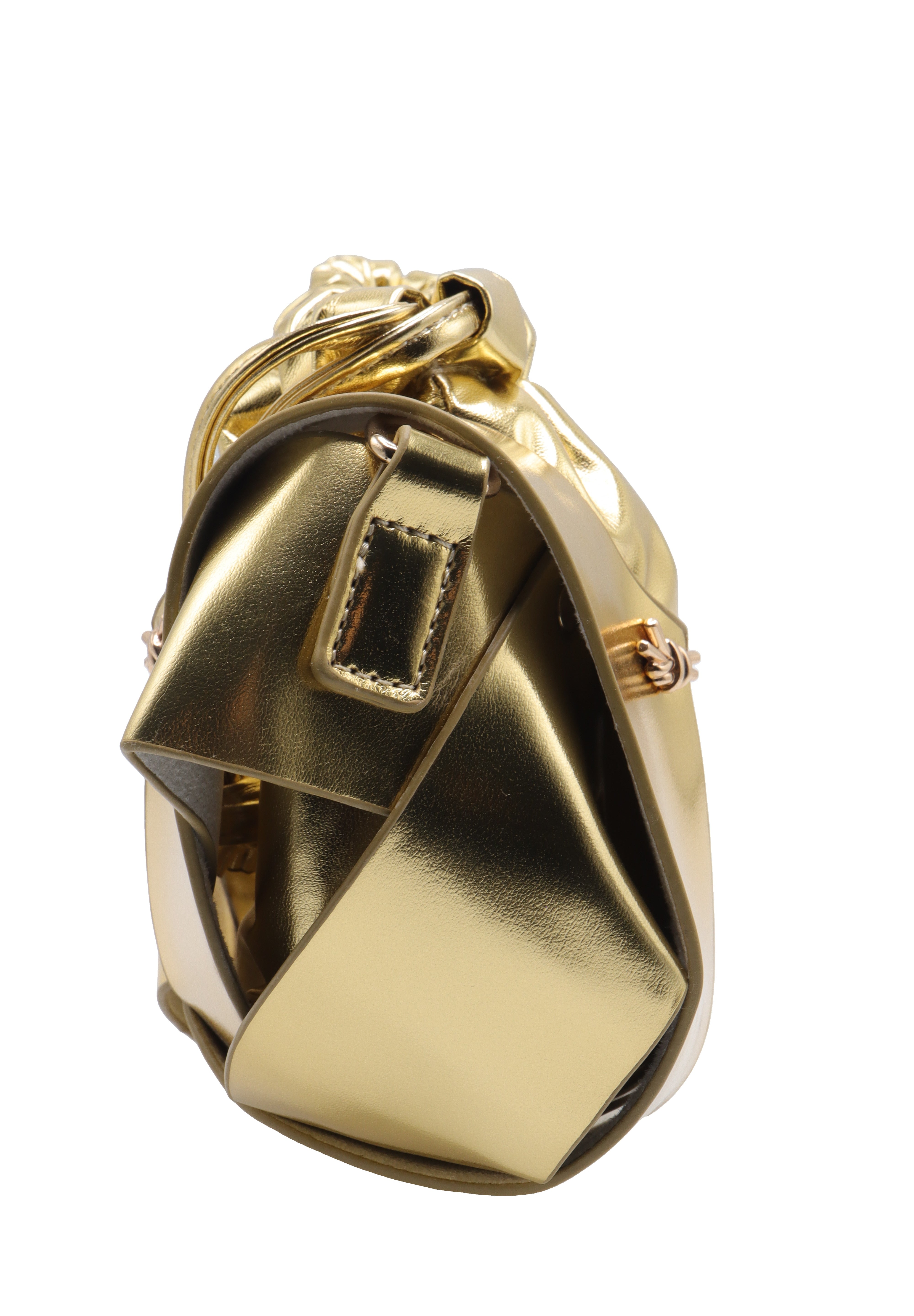 Sculptural Metallic Knotted Drawstring Shoulder Bag  Liquid Gold
