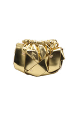 Sculptural Metallic Knotted Drawstring Shoulder Bag  Liquid Gold