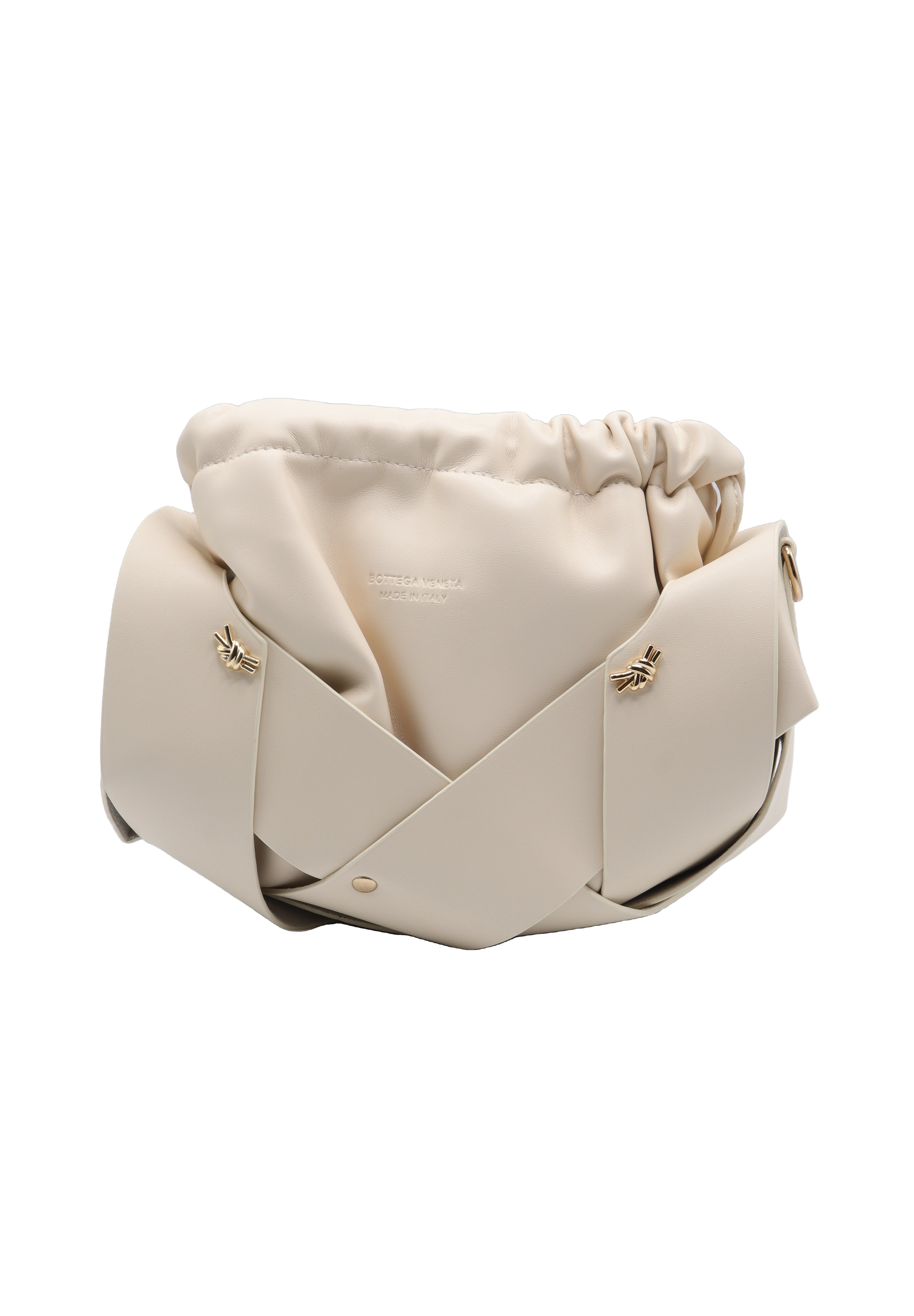 Sculptural Wide-Band Knotted Drawstring Shoulder Bag with Crossbody Strap  Cream / Off-White
