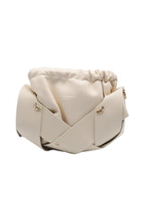 Sculptural Wide-Band Knotted Drawstring Shoulder Bag with Crossbody Strap  Cream / Off-White