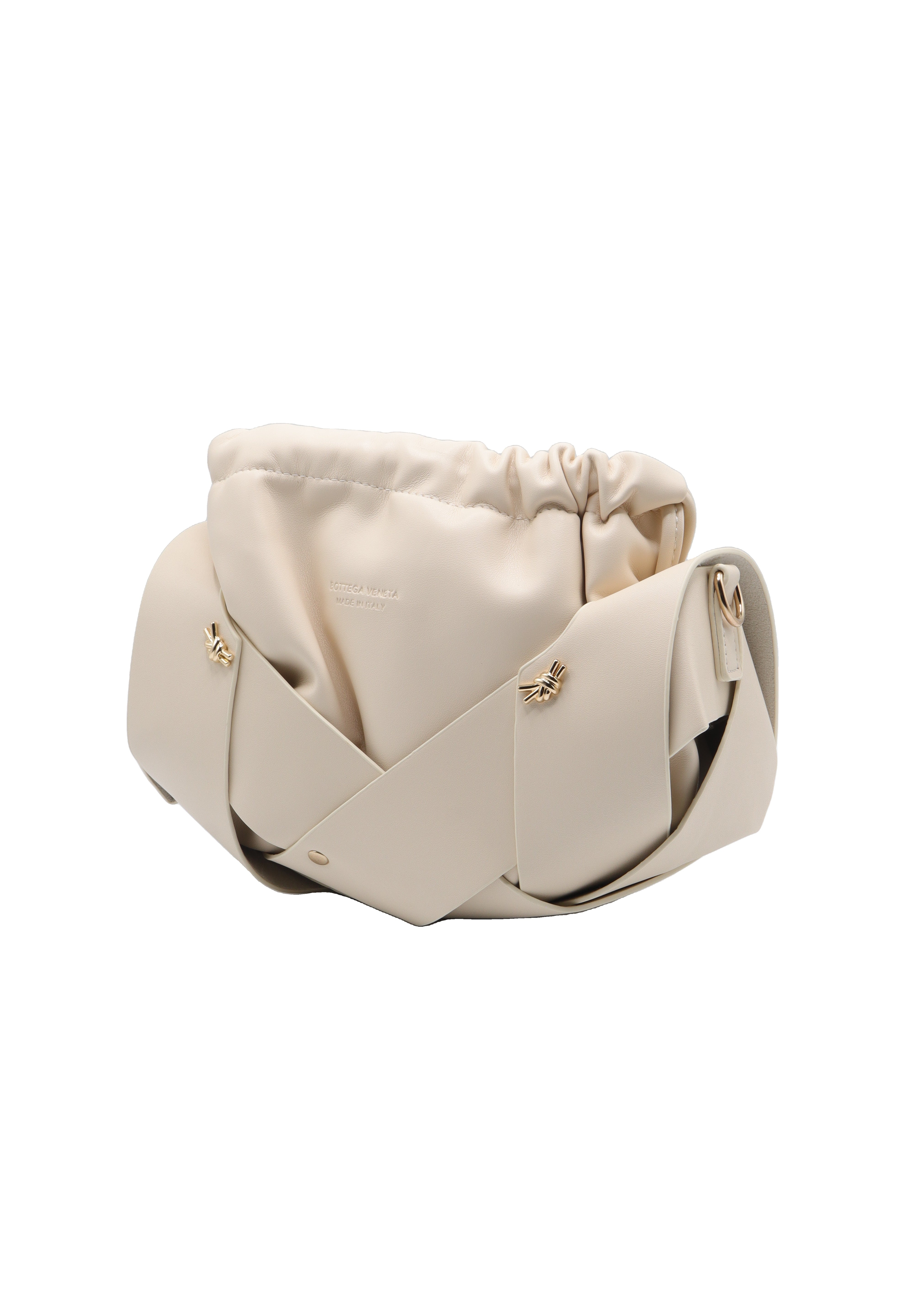 Sculptural Wide-Band Knotted Drawstring Shoulder Bag with Crossbody Strap  Cream / Off-White