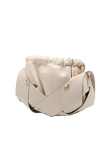 Sculptural Wide-Band Knotted Drawstring Shoulder Bag with Crossbody Strap  Cream / Off-White