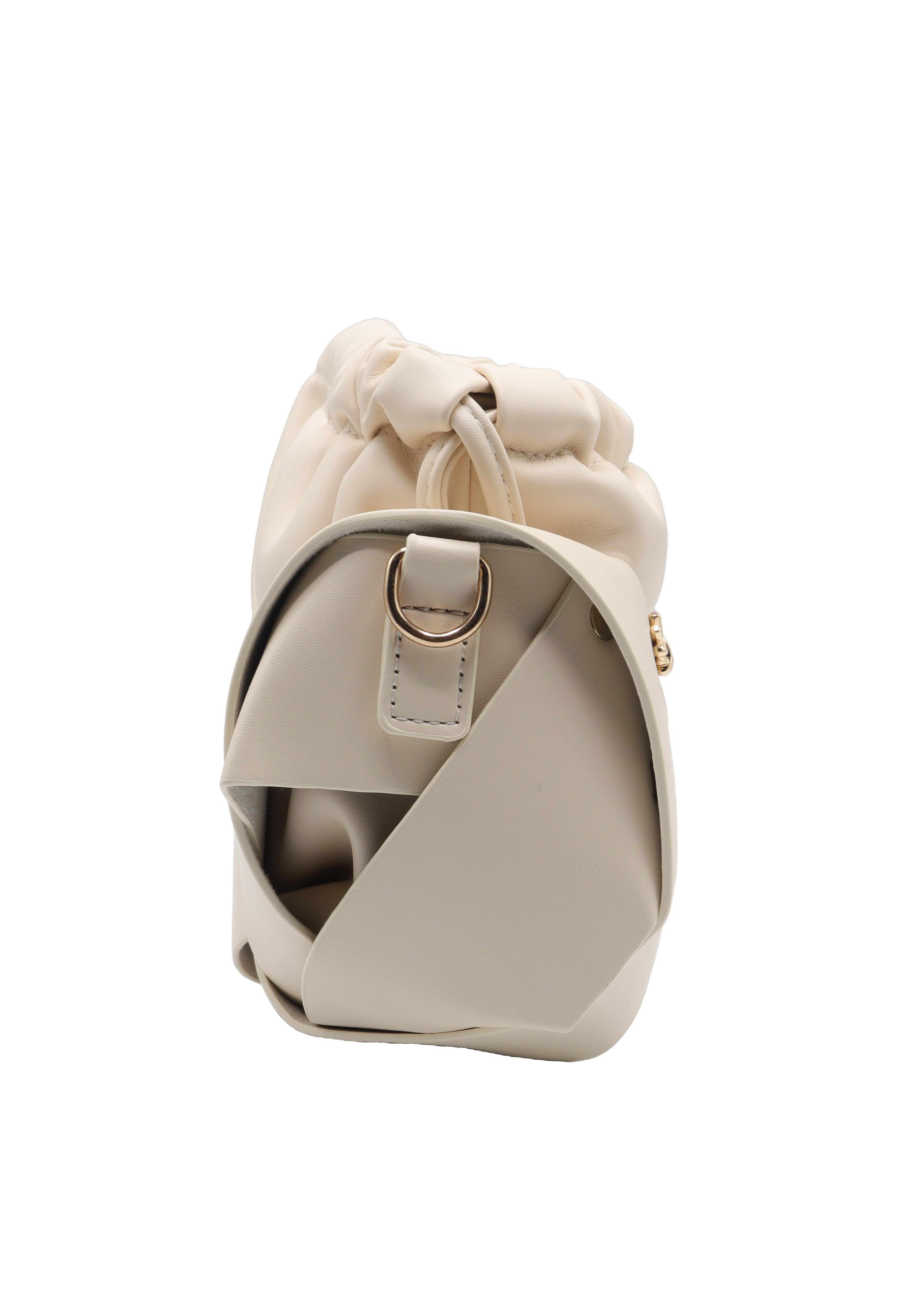 Sculptural Wide-Band Knotted Drawstring Shoulder Bag with Crossbody Strap  Cream / Off-White