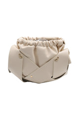 Sculptural Wide-Band Knotted Drawstring Shoulder Bag with Crossbody Strap  Cream / Off-White