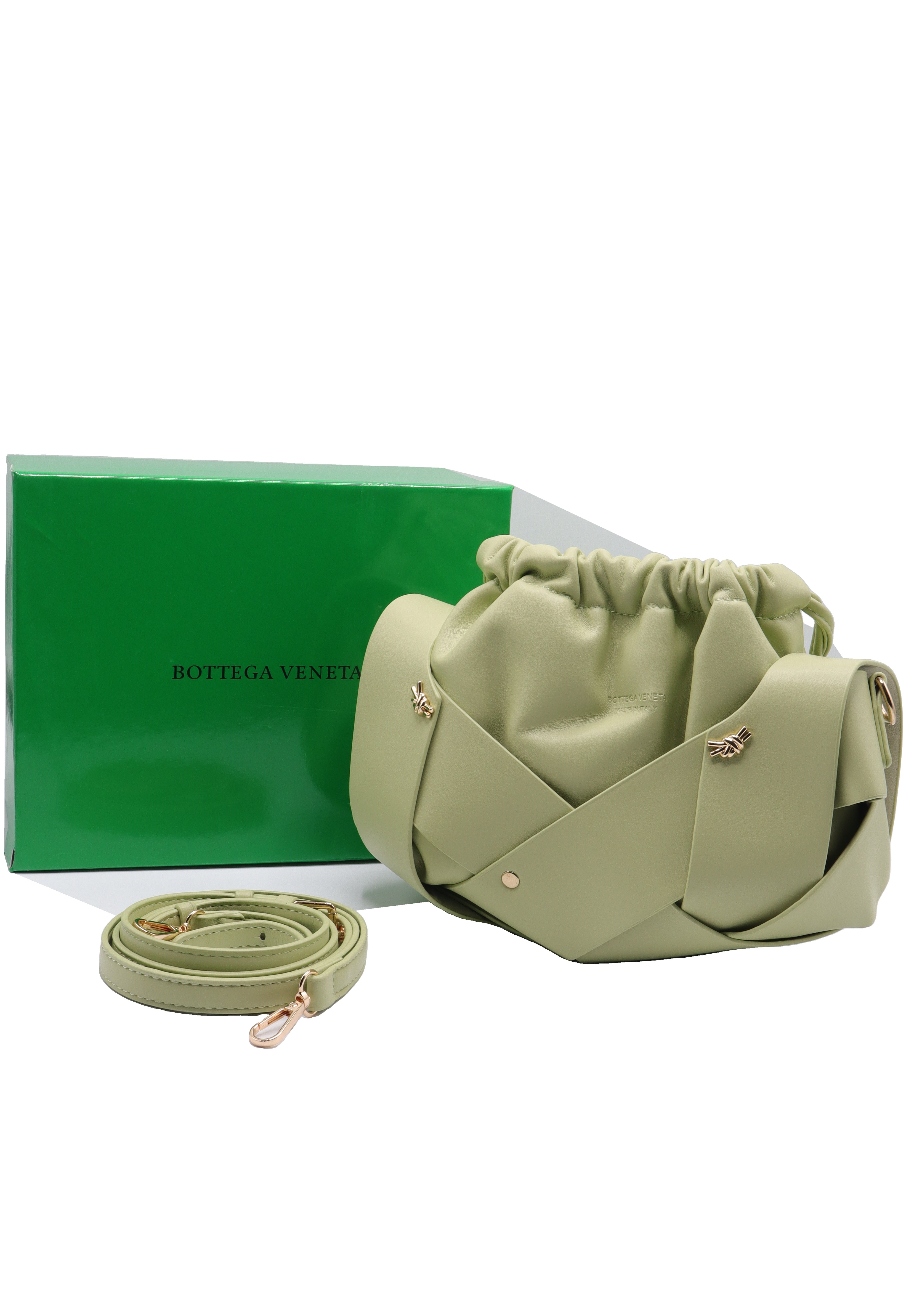 Sculptural Leather Drawstring Shoulder Bag | Sage Green