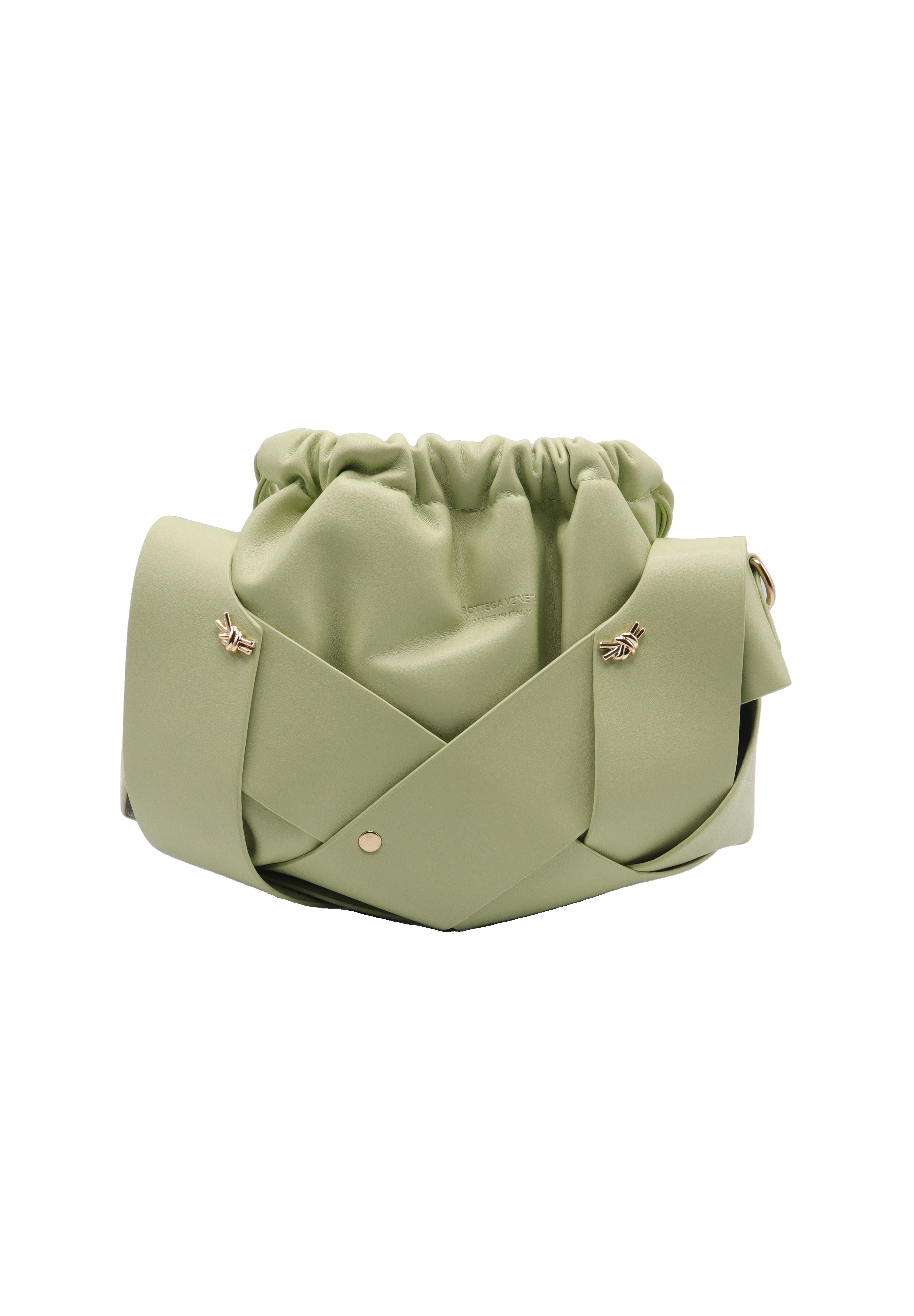 Sculptural Leather Drawstring Shoulder Bag | Sage Green