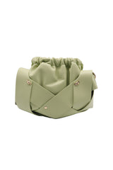 Sculptural Leather Drawstring Shoulder Bag | Sage Green
