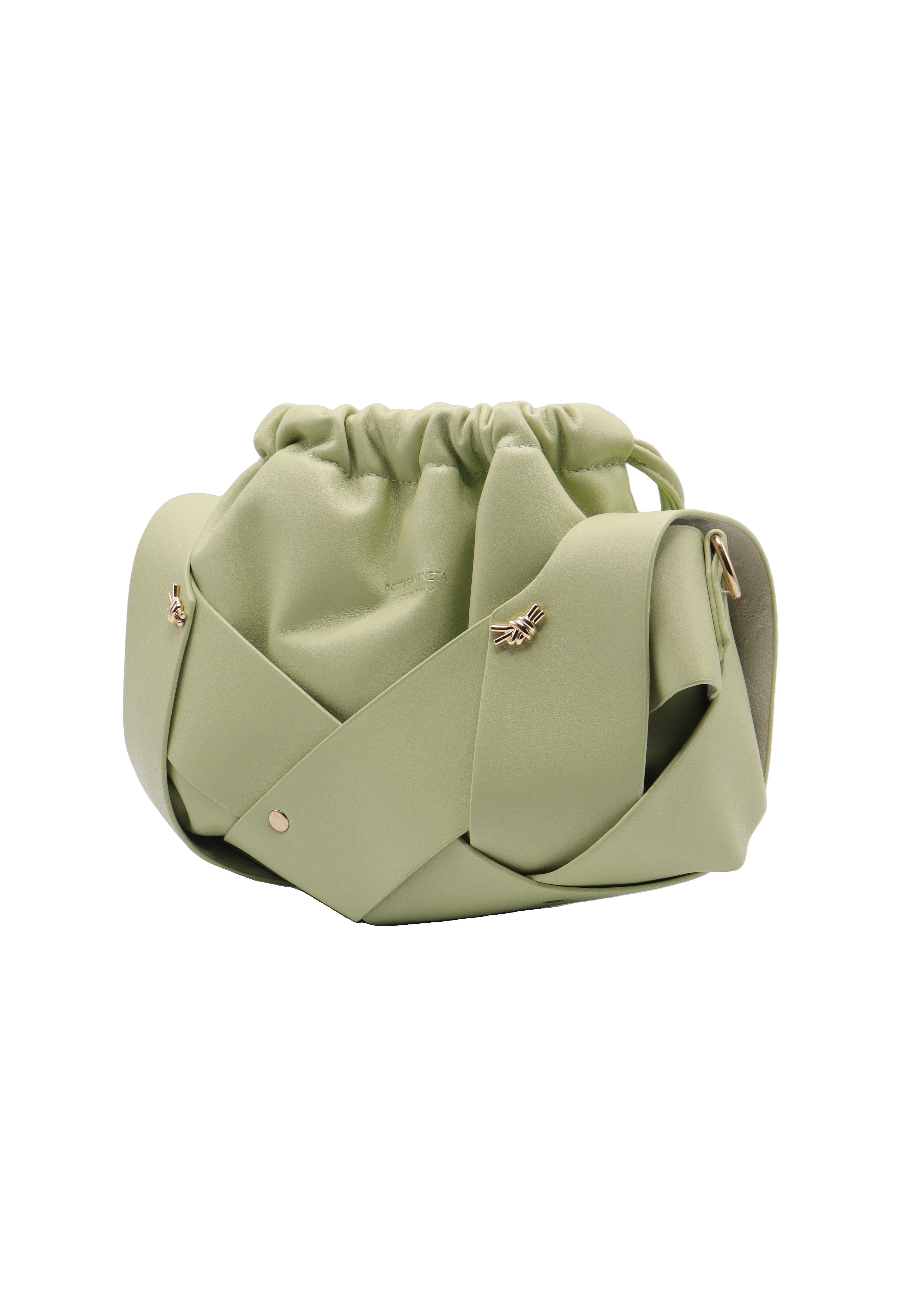 Sculptural Leather Drawstring Shoulder Bag | Sage Green