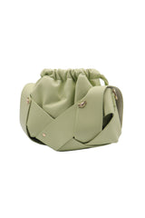 Sculptural Leather Drawstring Shoulder Bag | Sage Green