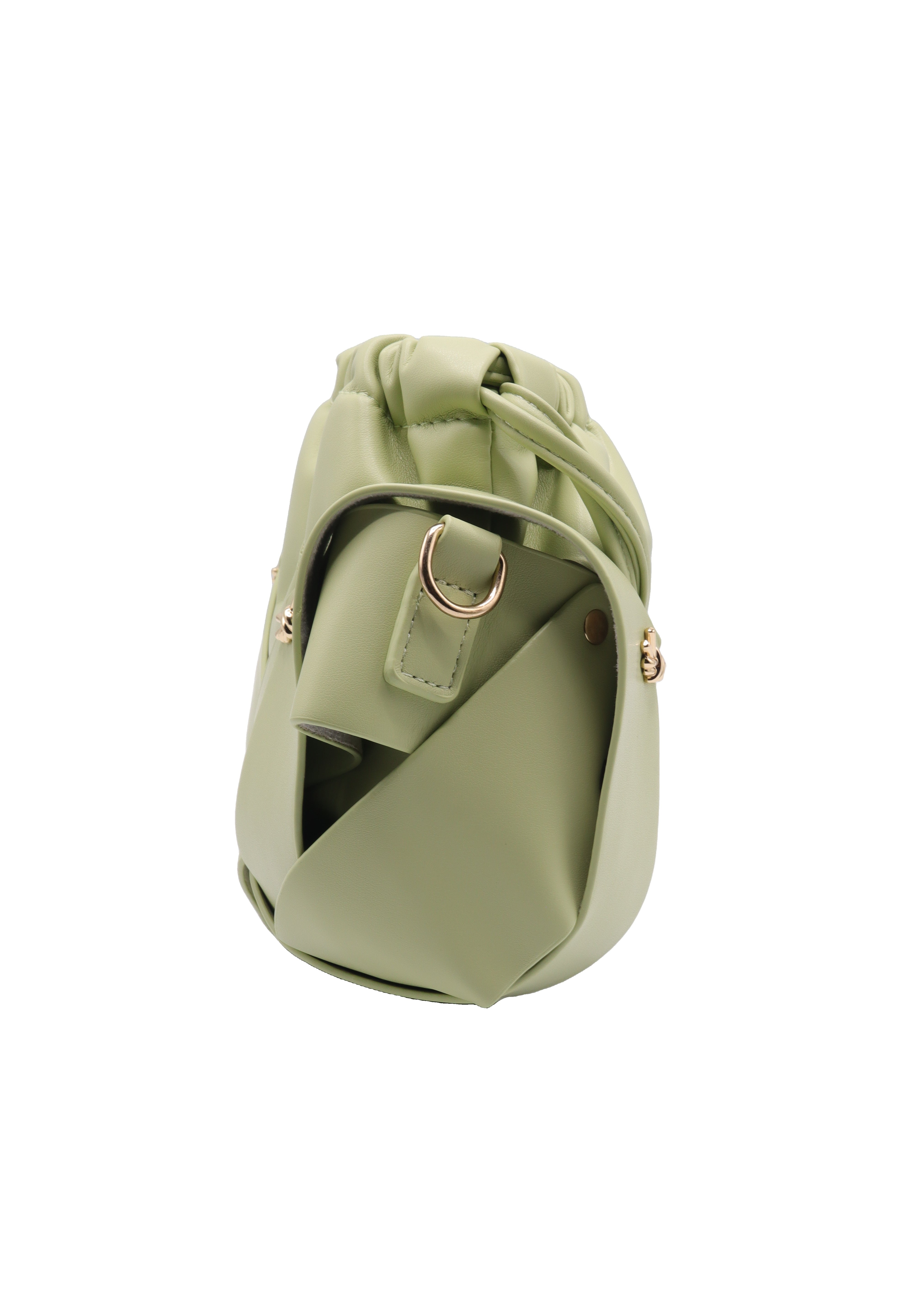 Sculptural Leather Drawstring Shoulder Bag | Sage Green