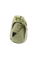 Sculptural Leather Drawstring Shoulder Bag | Sage Green