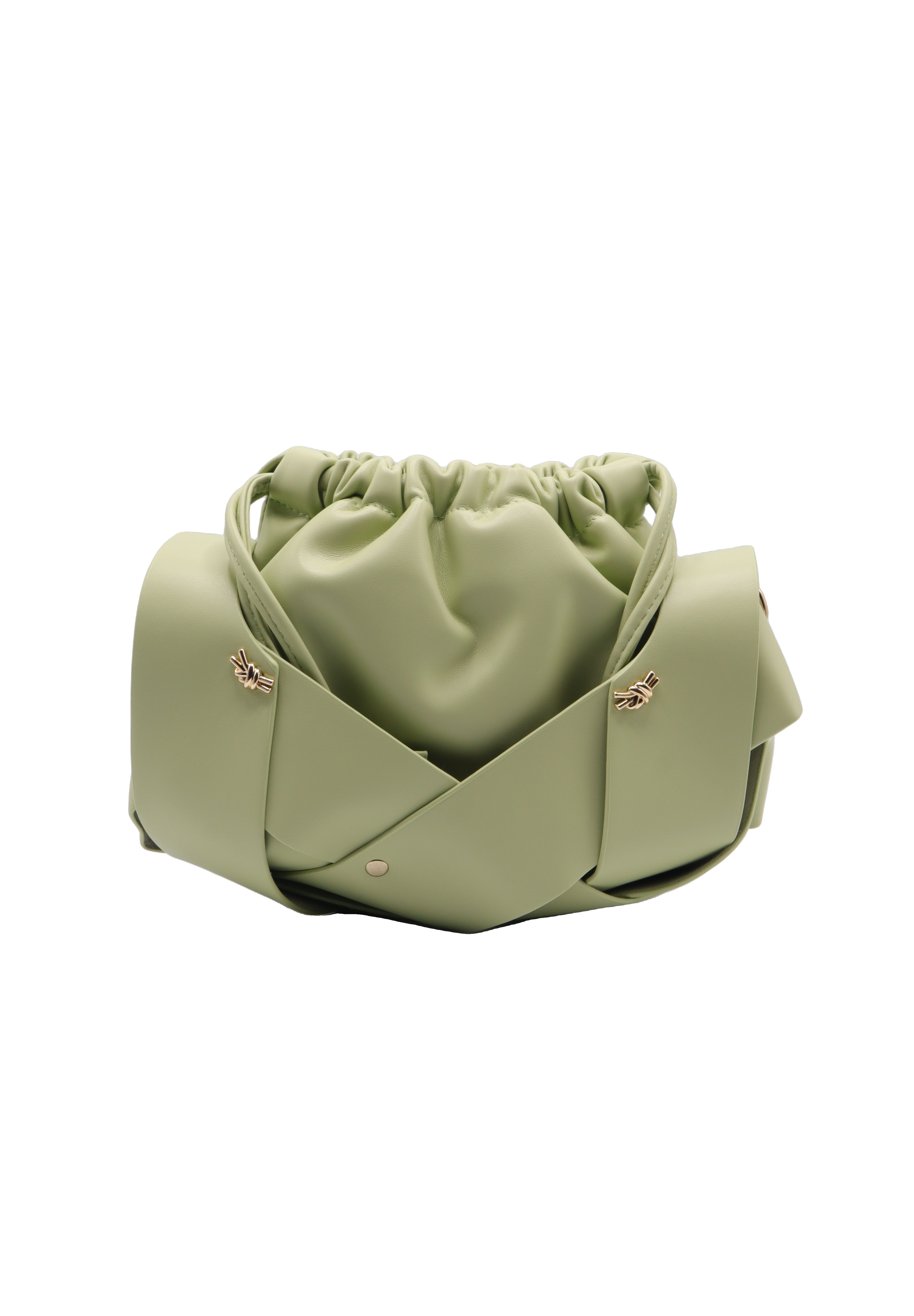 Sculptural Leather Drawstring Shoulder Bag | Sage Green
