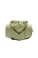 Sculptural Leather Drawstring Shoulder Bag | Sage Green