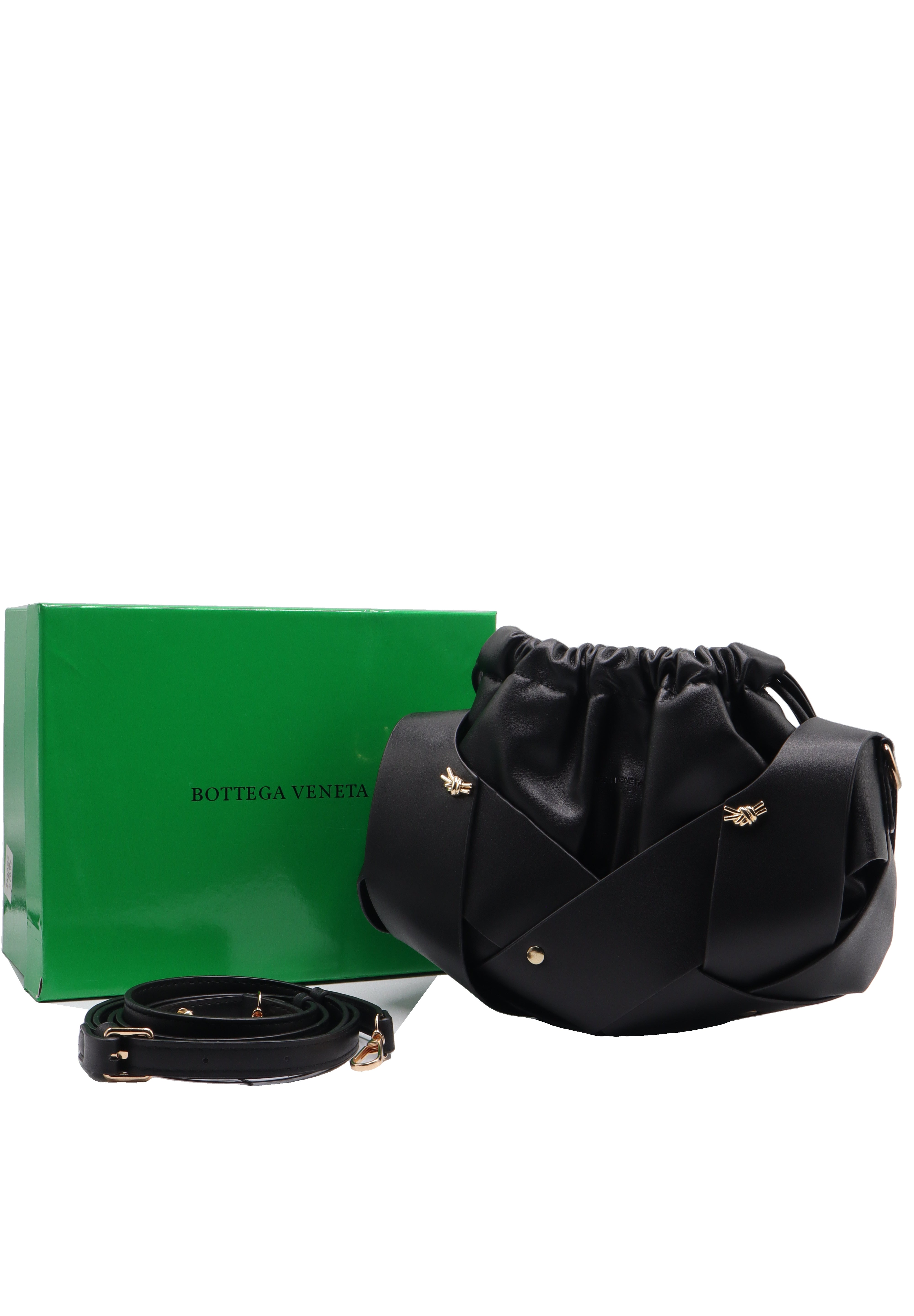 Sculptural Leather Drawstring Shoulder Bag | Classic Black