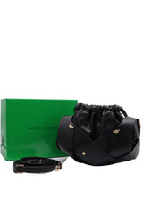 Sculptural Leather Drawstring Shoulder Bag | Classic Black