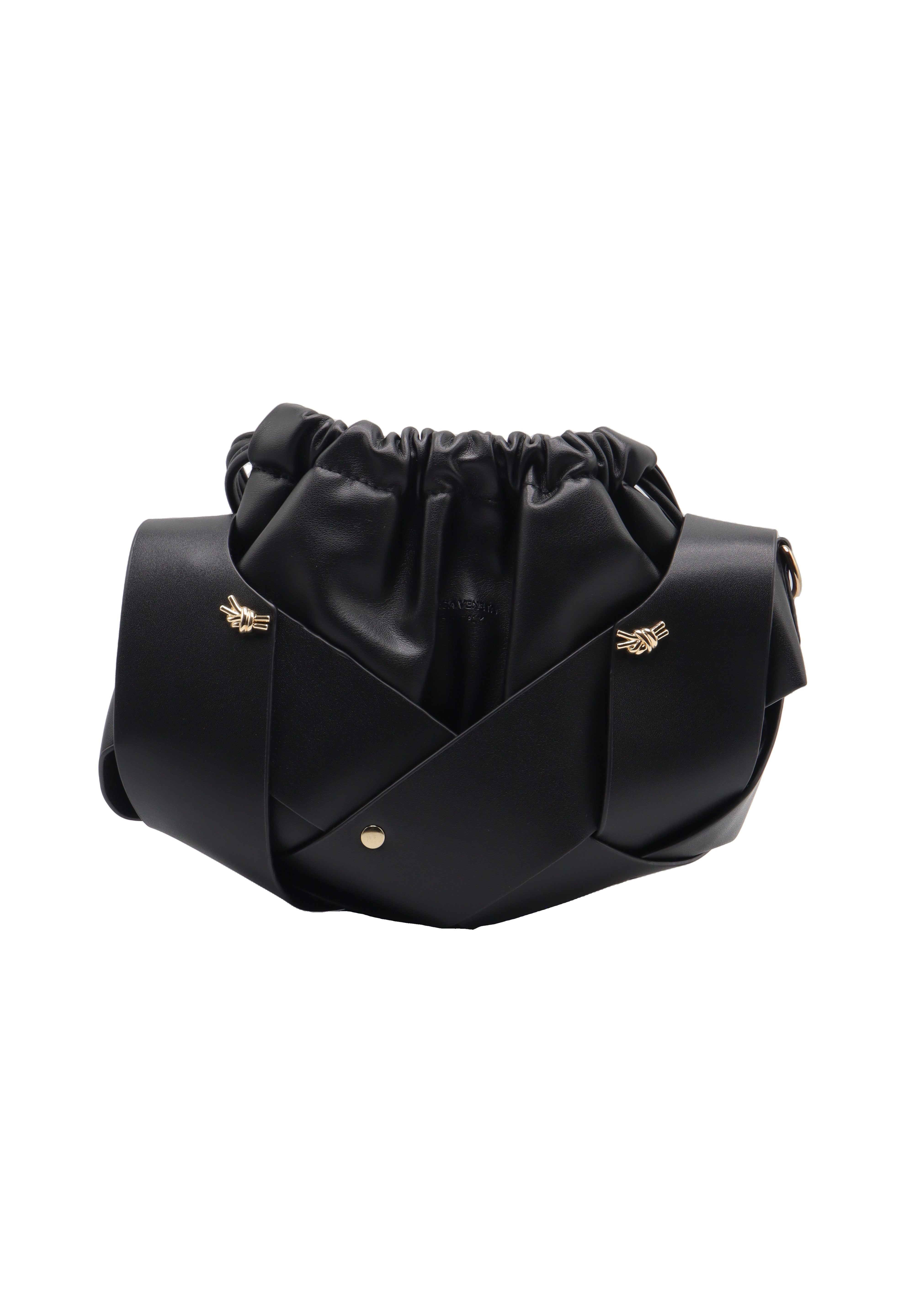 Sculptural Leather Drawstring Shoulder Bag | Classic Black