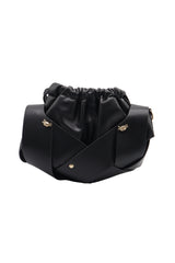 Sculptural Leather Drawstring Shoulder Bag | Classic Black