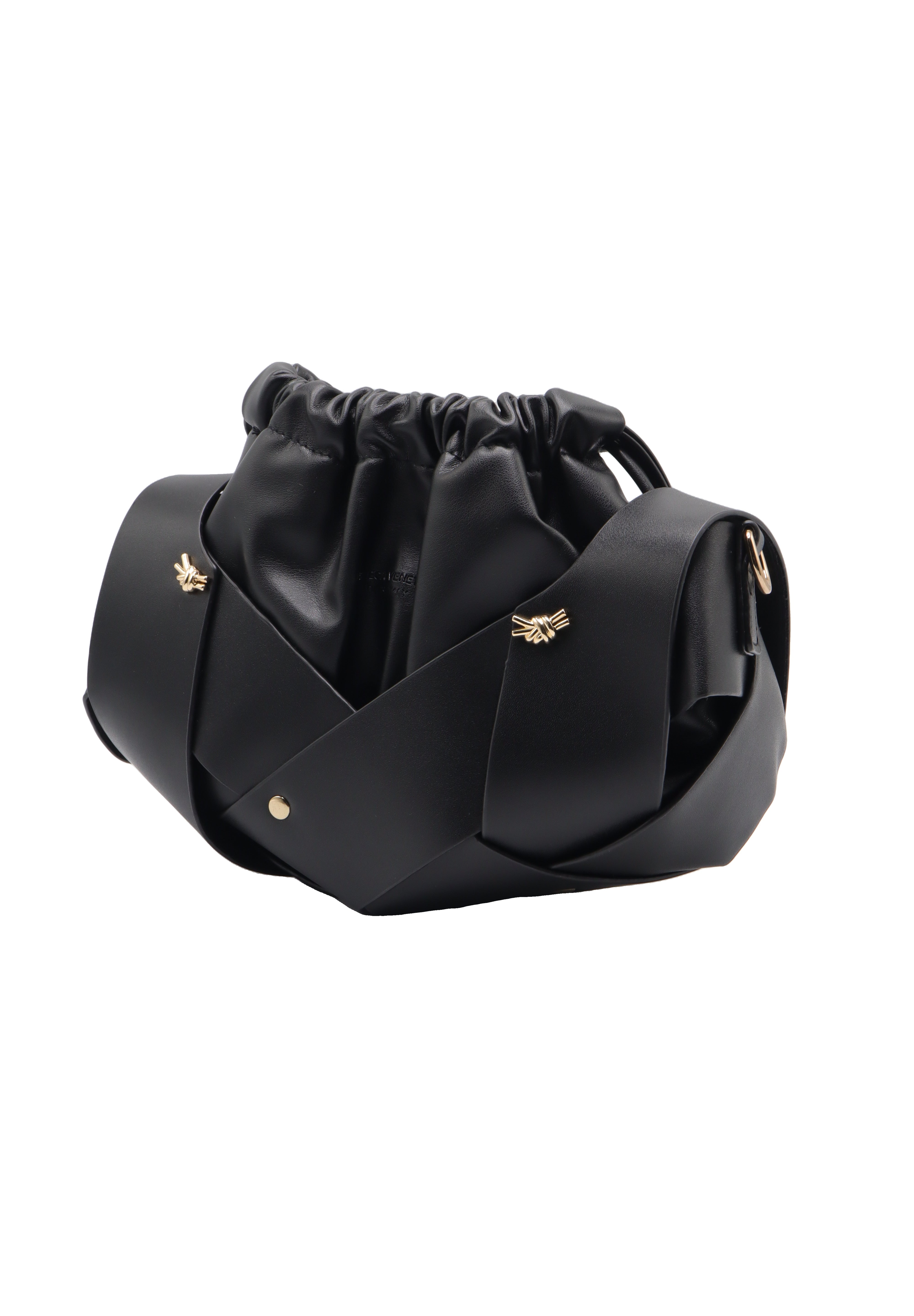 Sculptural Leather Drawstring Shoulder Bag | Classic Black