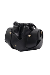 Sculptural Leather Drawstring Shoulder Bag | Classic Black
