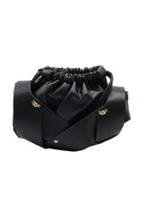 Sculptural Leather Drawstring Shoulder Bag | Classic Black