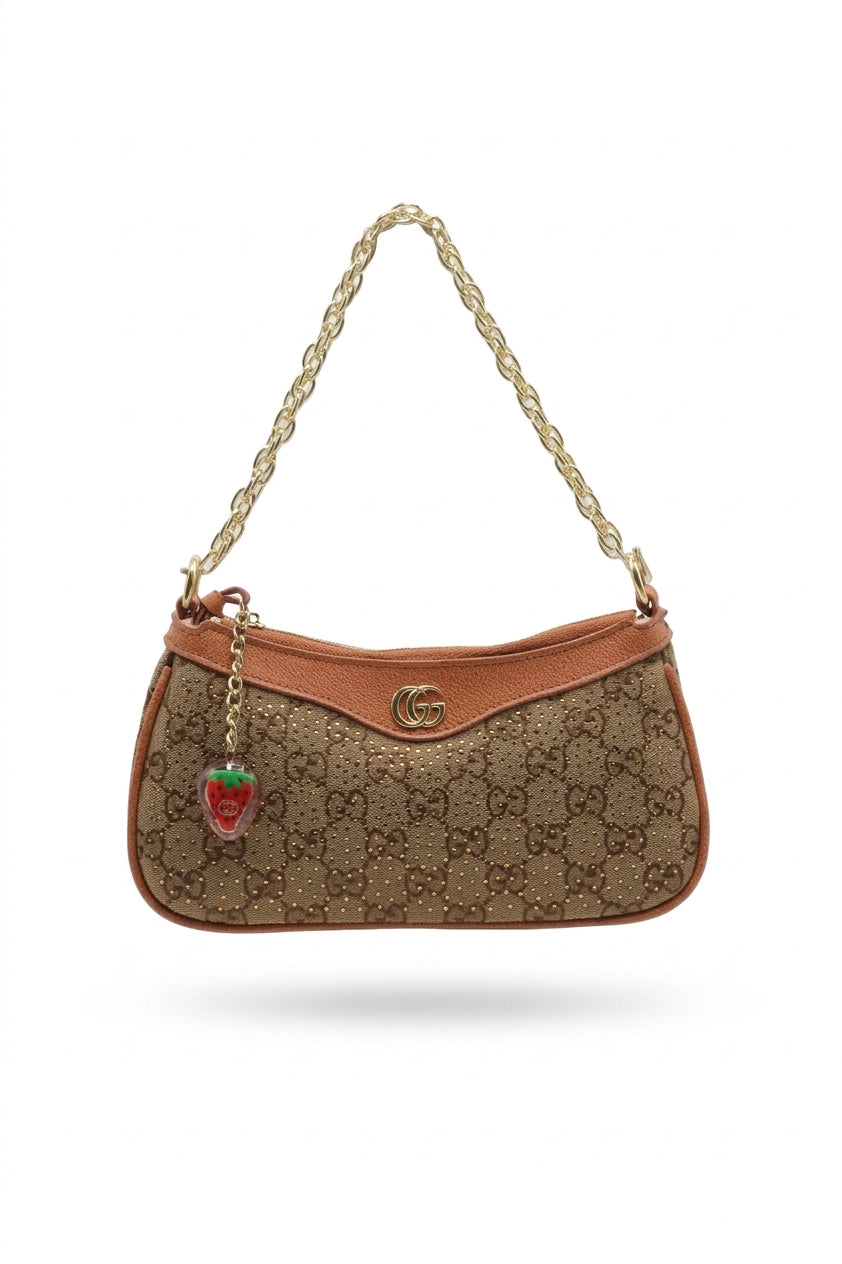 Gucci GG Canvas Mini Bag with Web Strap & Strawberry Charm