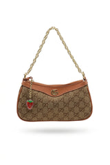 Gucci GG Canvas Mini Bag with Web Strap & Strawberry Charm