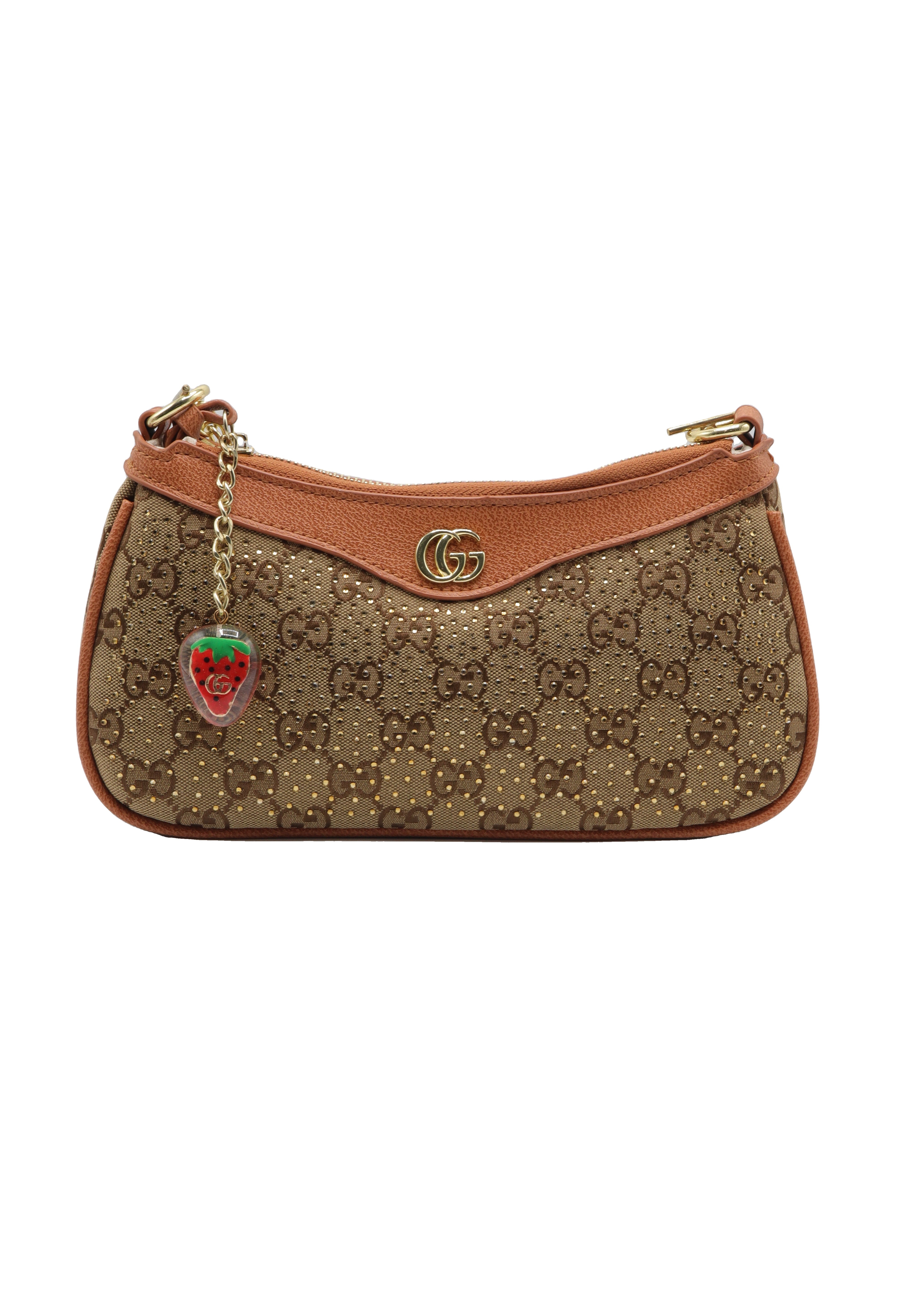 Gucci GG Canvas Mini Bag with Web Strap & Strawberry Charm