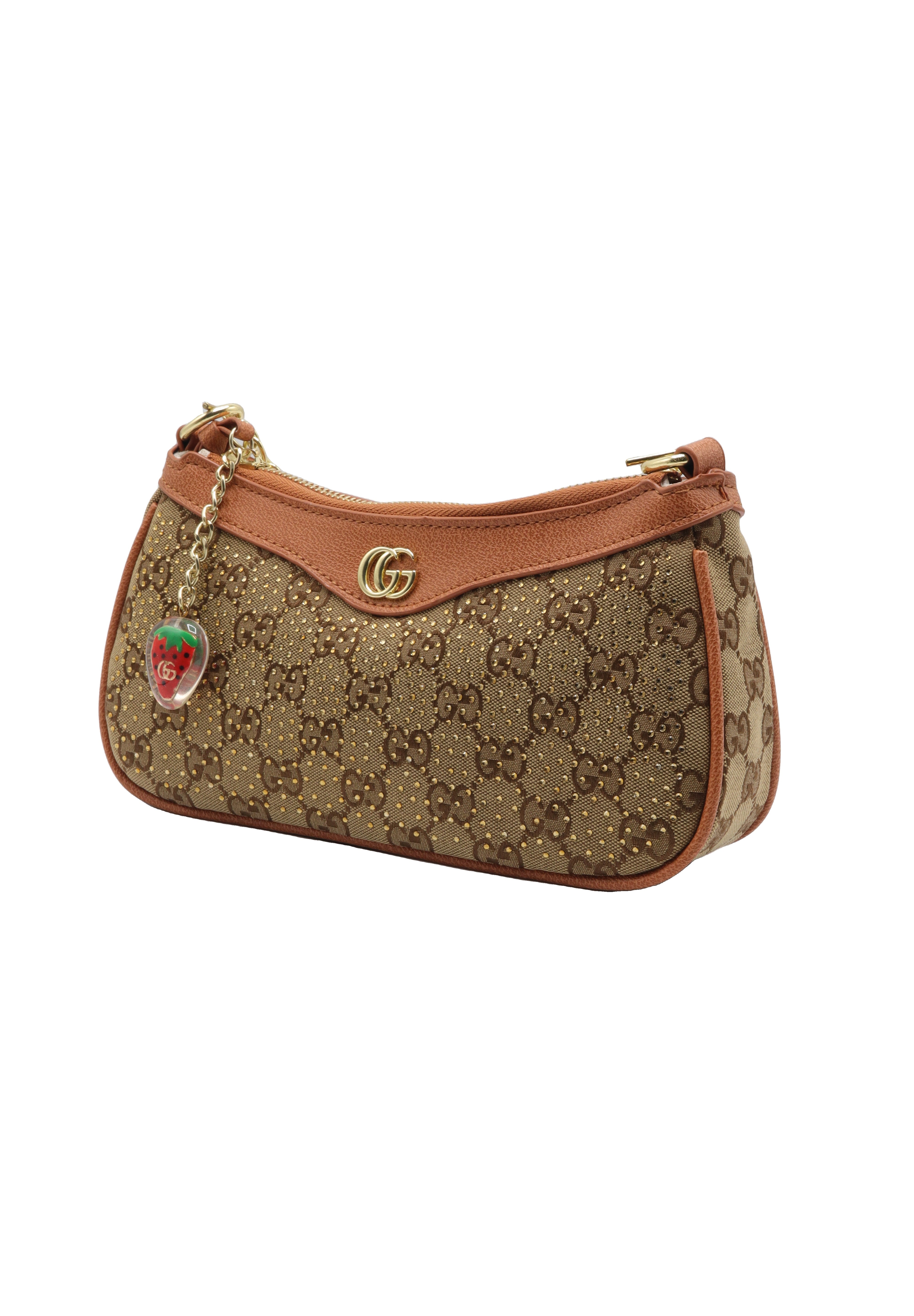 Gucci GG Canvas Mini Bag with Web Strap & Strawberry Charm