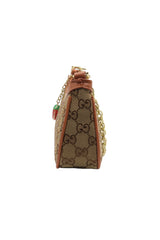 Gucci GG Canvas Mini Bag with Web Strap & Strawberry Charm