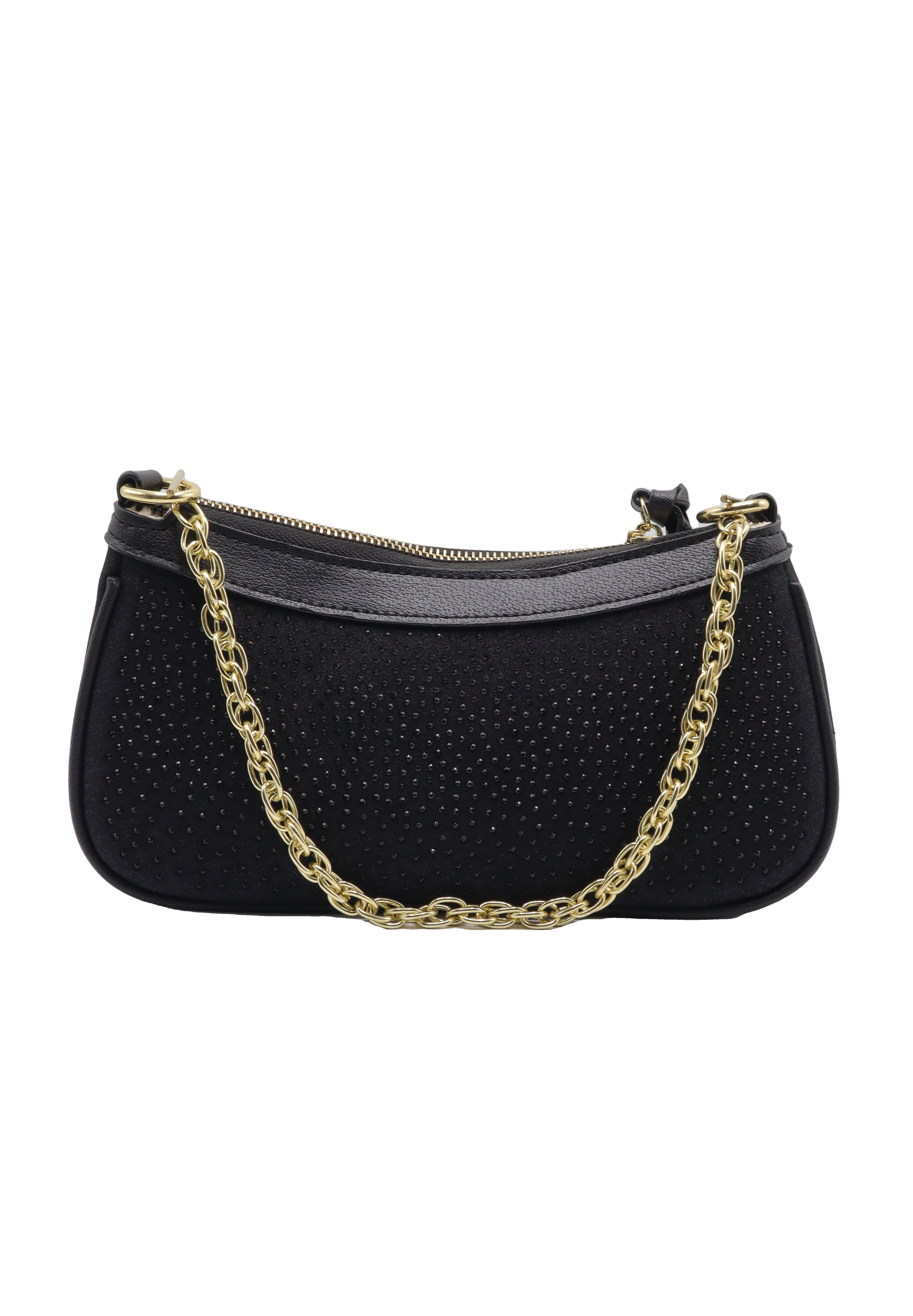 Gucci Black Shimmer Suede Mini Bag with Web Strap & Strawberry Charm