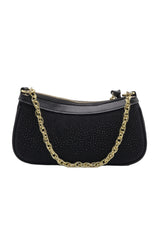 Gucci Black Shimmer Suede Mini Bag with Web Strap & Strawberry Charm