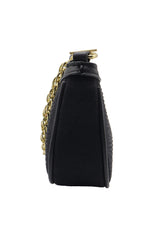 Gucci Black Shimmer Suede Mini Bag with Web Strap & Strawberry Charm
