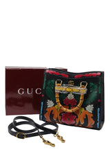 Gucci Diana Floral Embossed Bamboo Handle Tote Bag | Black