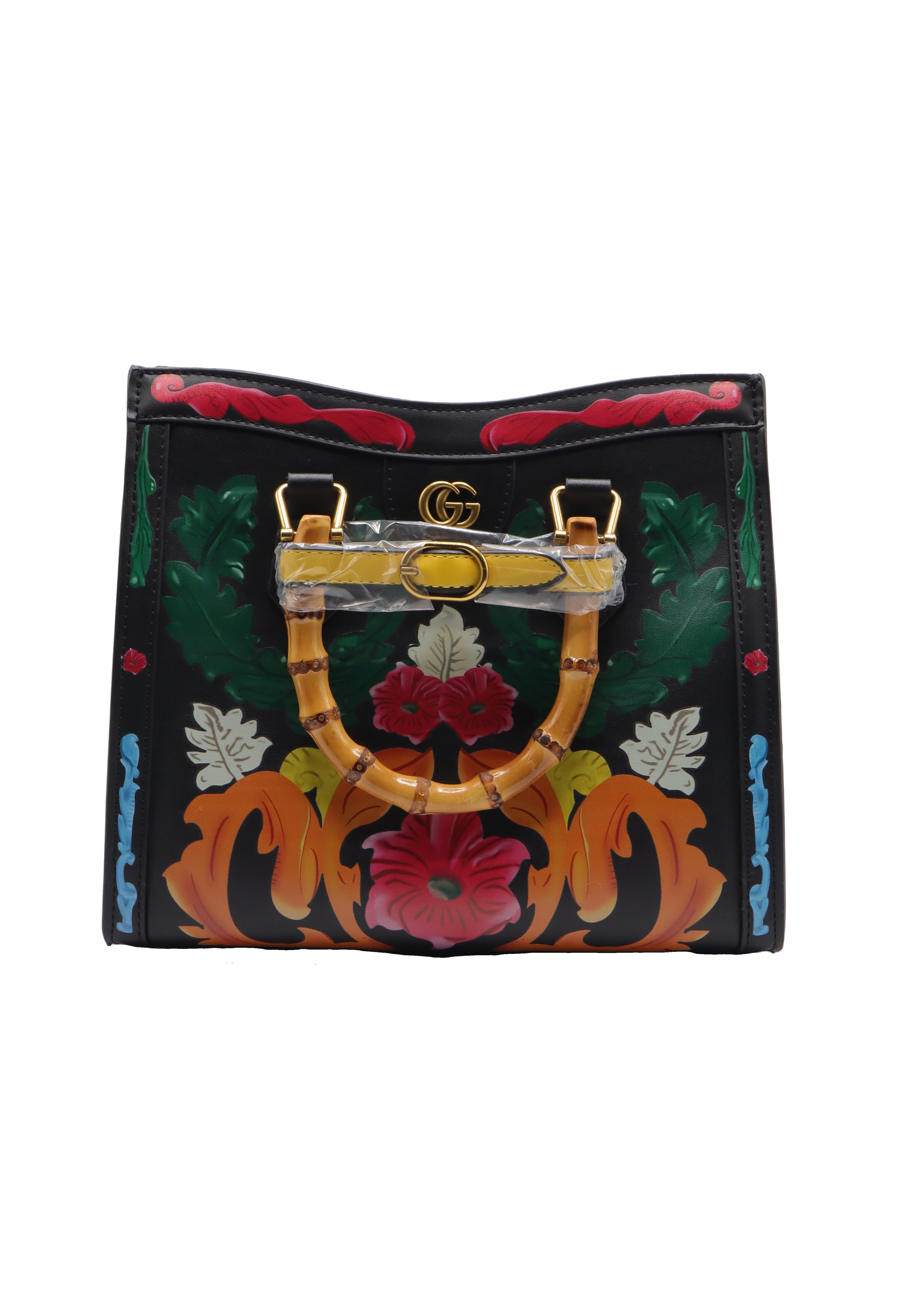 Gucci Diana Floral Embossed Bamboo Handle Tote Bag | Black