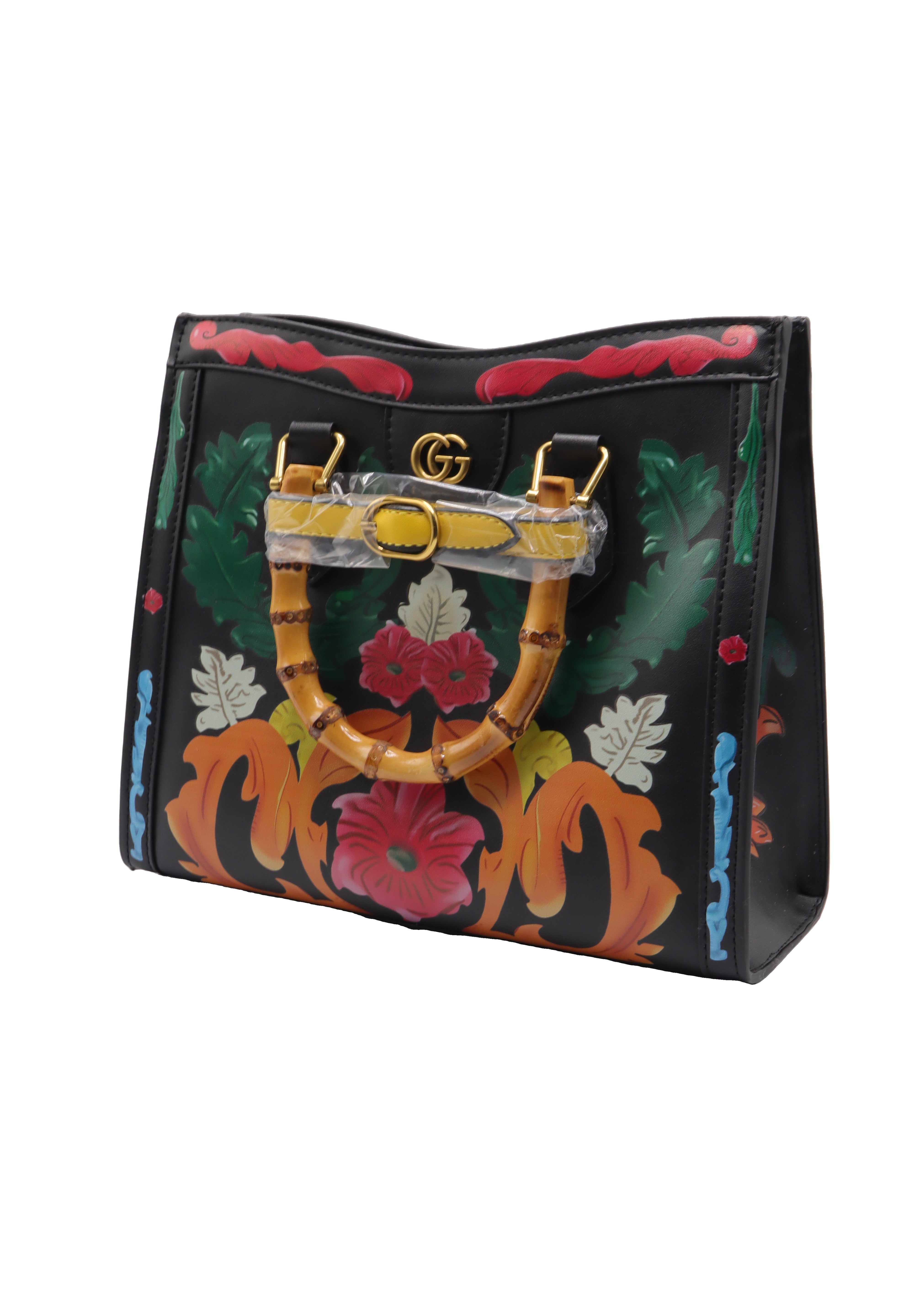 Gucci Diana Floral Embossed Bamboo Handle Tote Bag | Black