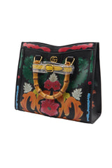 Gucci Diana Floral Embossed Bamboo Handle Tote Bag | Black