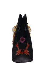 Gucci Diana Floral Embossed Bamboo Handle Tote Bag | Black