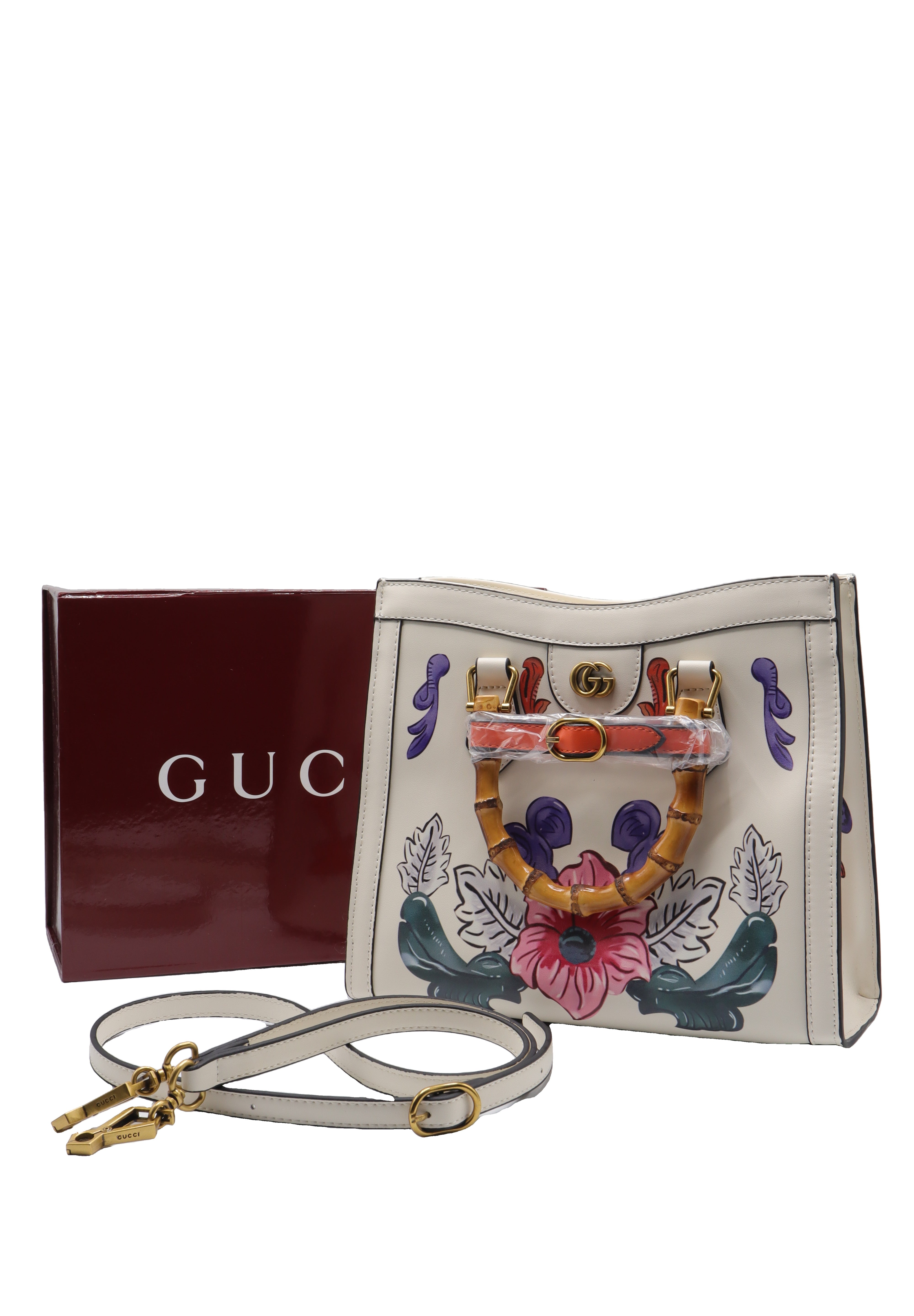 Gucci Diana Floral Embossed Bamboo Handle Tote Bag | White