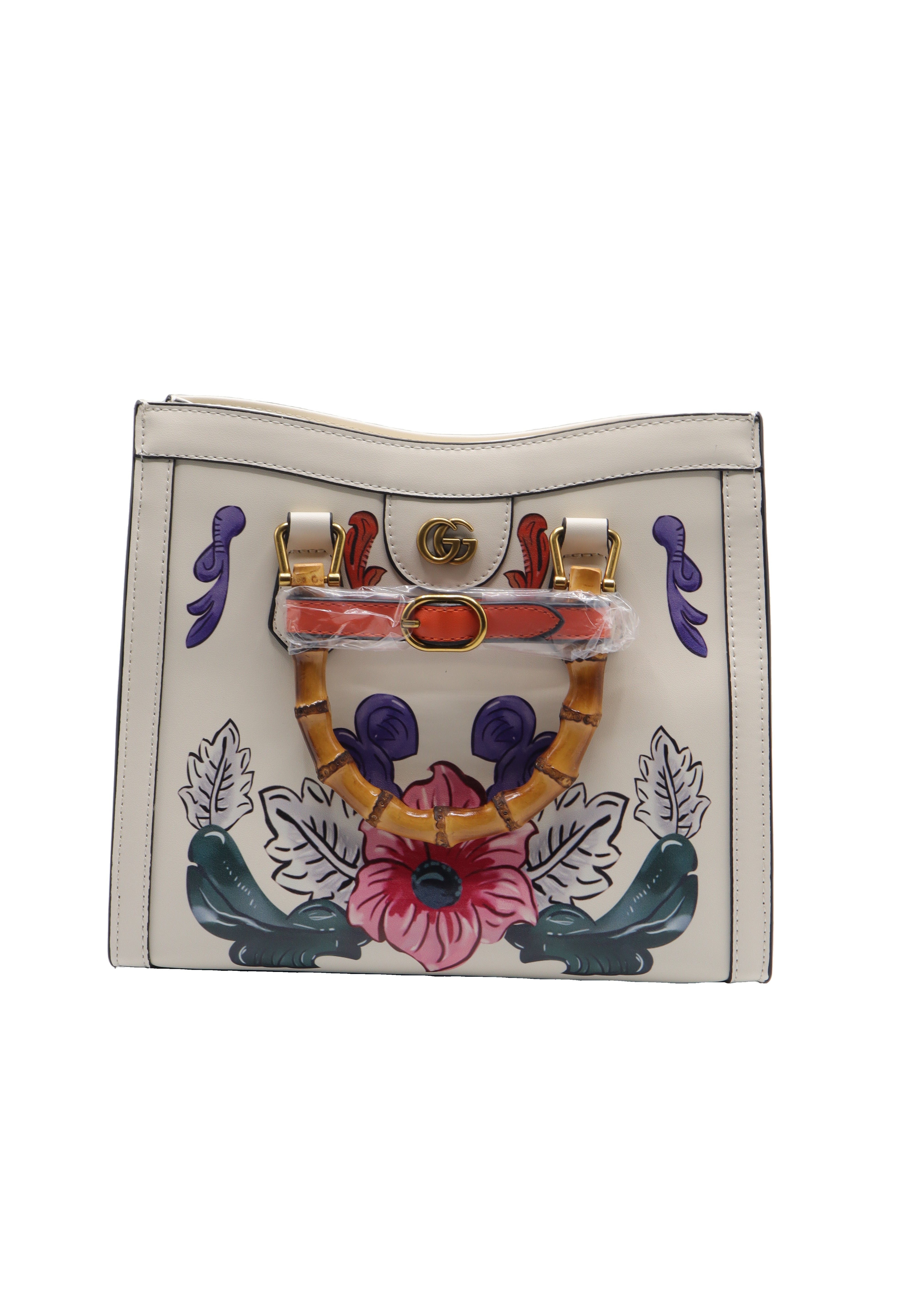 Gucci Diana Floral Embossed Bamboo Handle Tote Bag | White