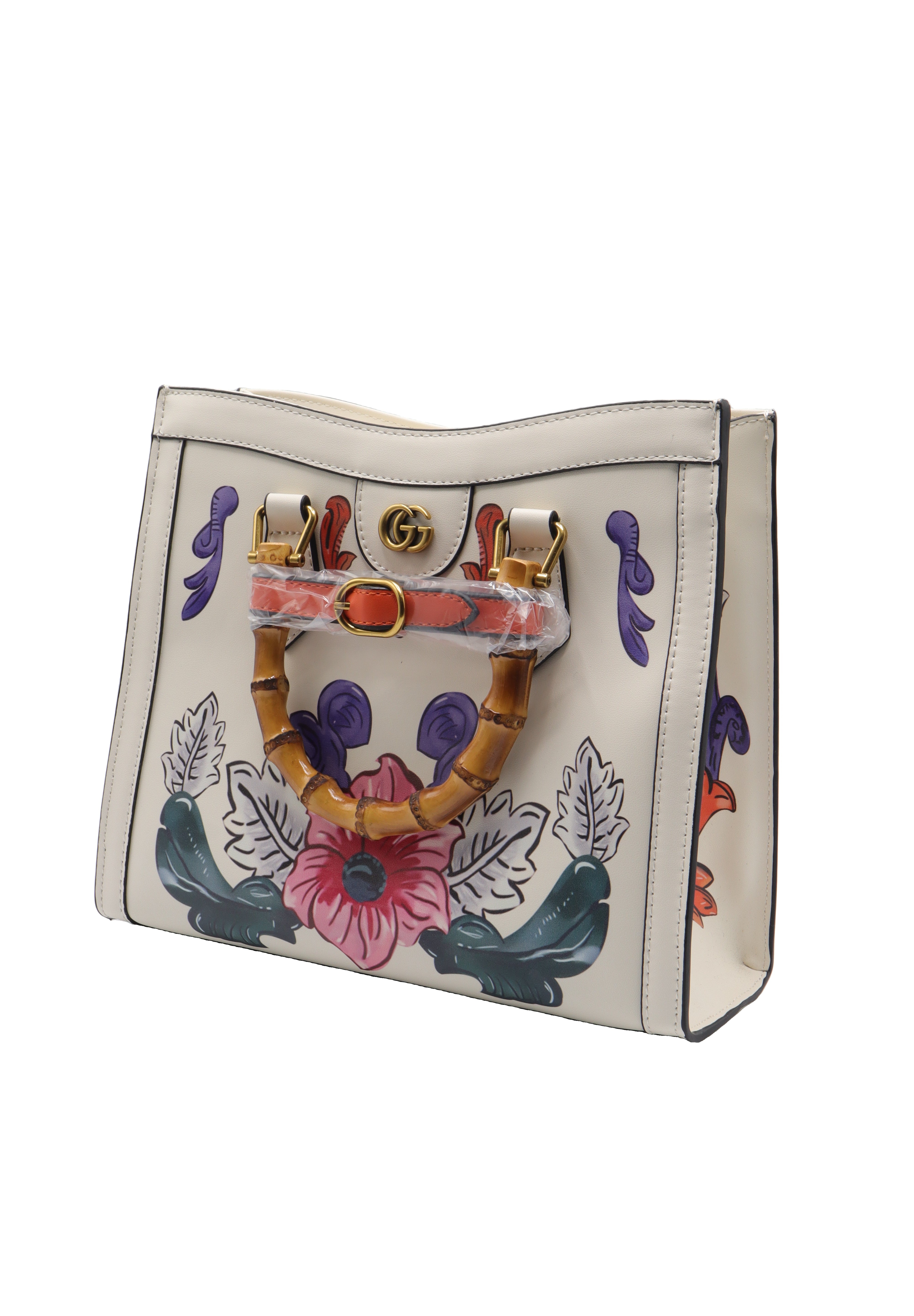 Gucci Diana Floral Embossed Bamboo Handle Tote Bag | White
